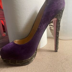 Christian Louboutin Purple Velvet Heels with Textured Stiletto